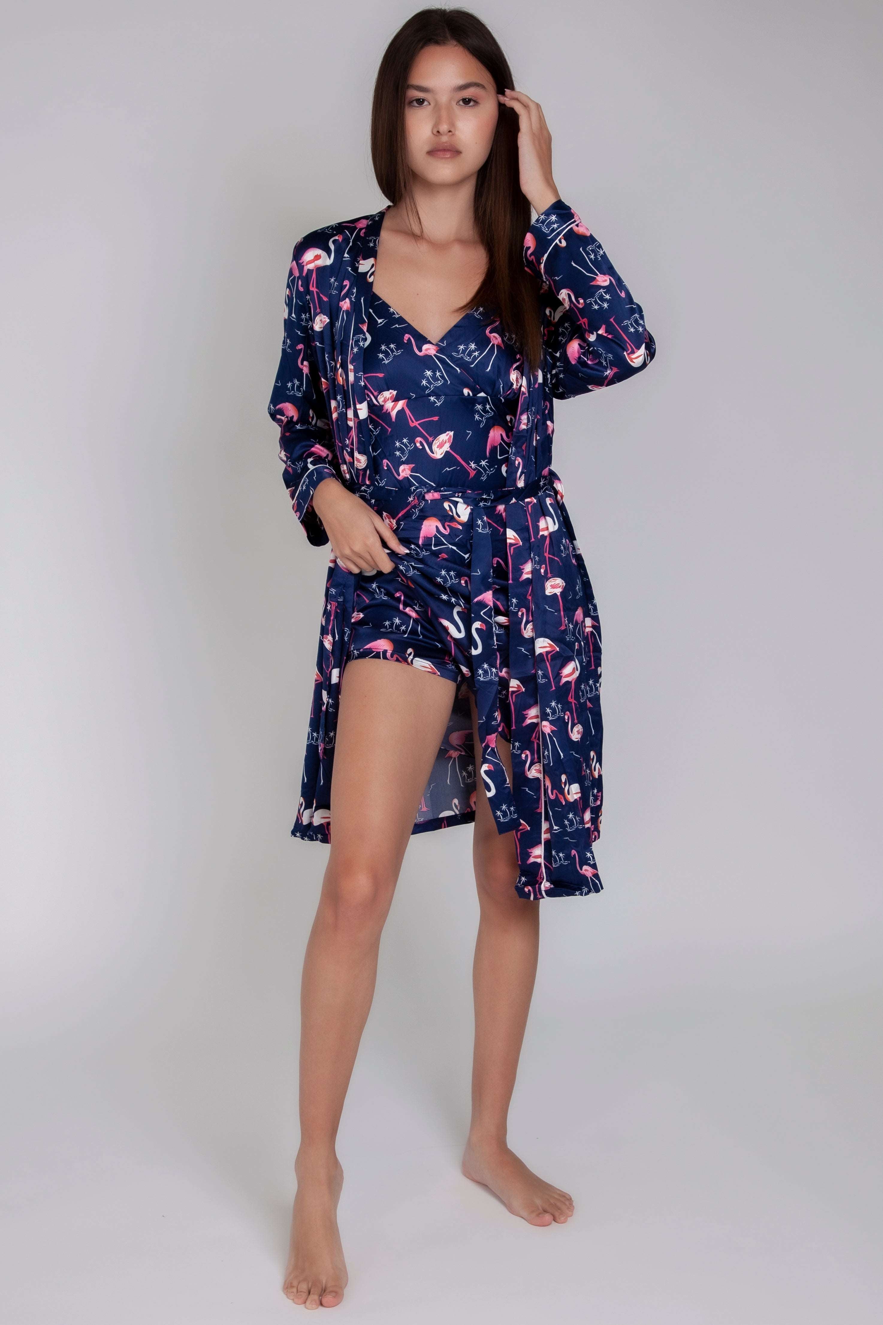 Pigiama Costume Donna Fenicotteri Pigiama Donna In Raso Con