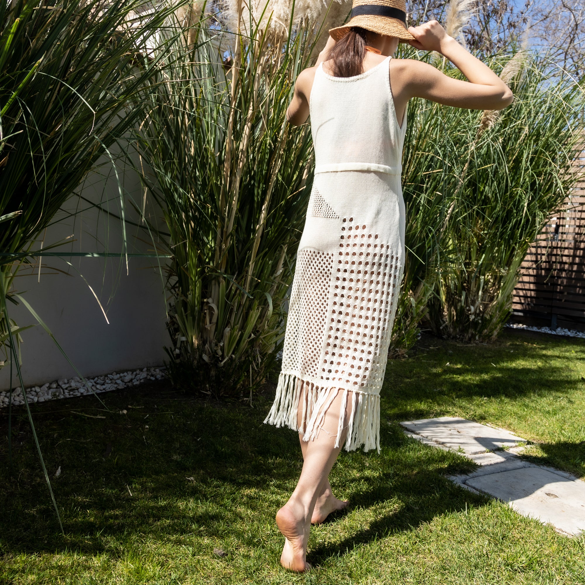 Copricostume Stile Caftano Lungo Da Spiaggia Effetto Uncinetto Taglia Unica