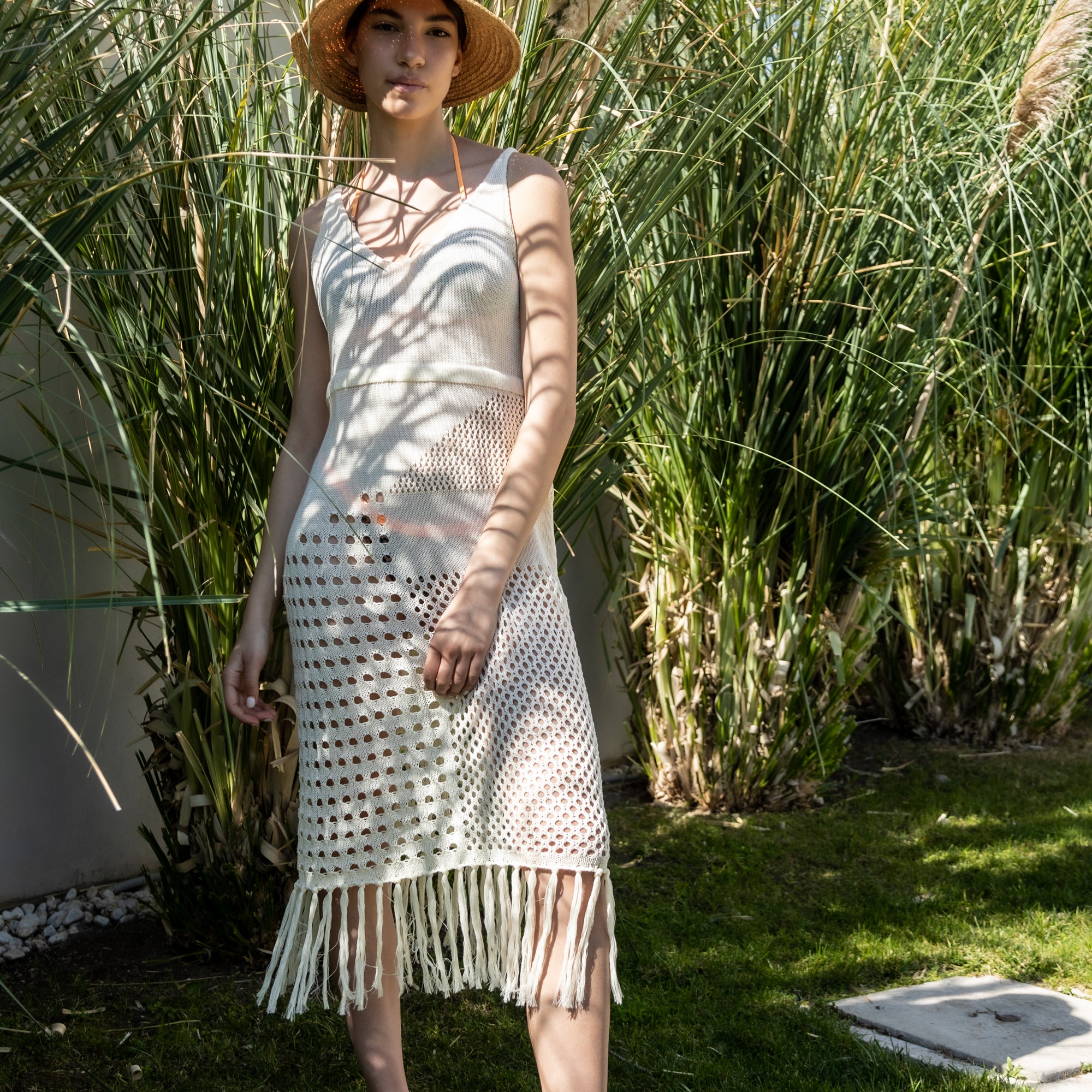 Copricostume Stile Caftano Lungo Da Spiaggia Effetto Uncinetto Taglia Unica