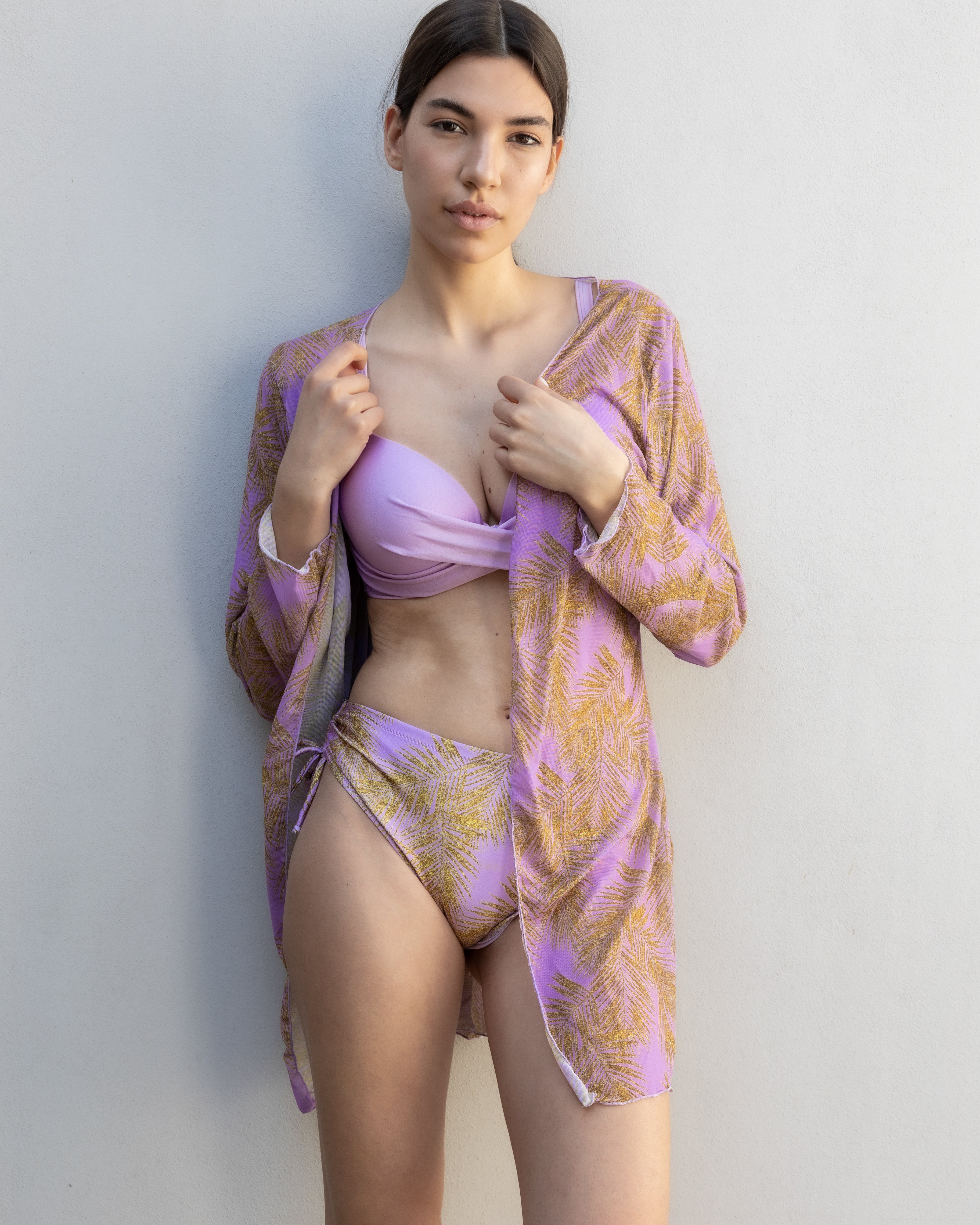 Set Di Bikini 3 Pezzi Con Push Up E Laccetti  Stampa Floreale & Kimono