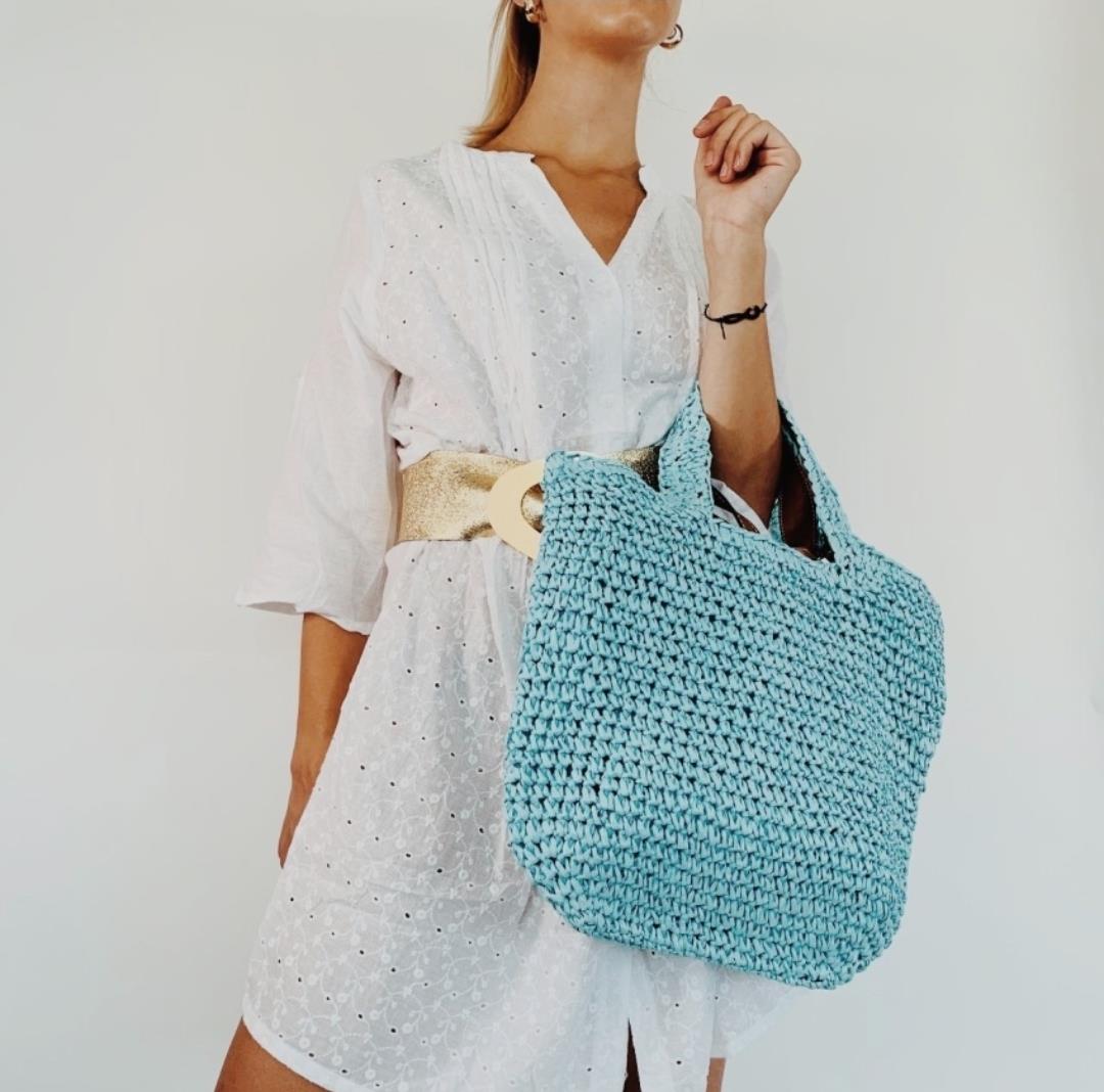 Borsa All'uncinetto Celeste