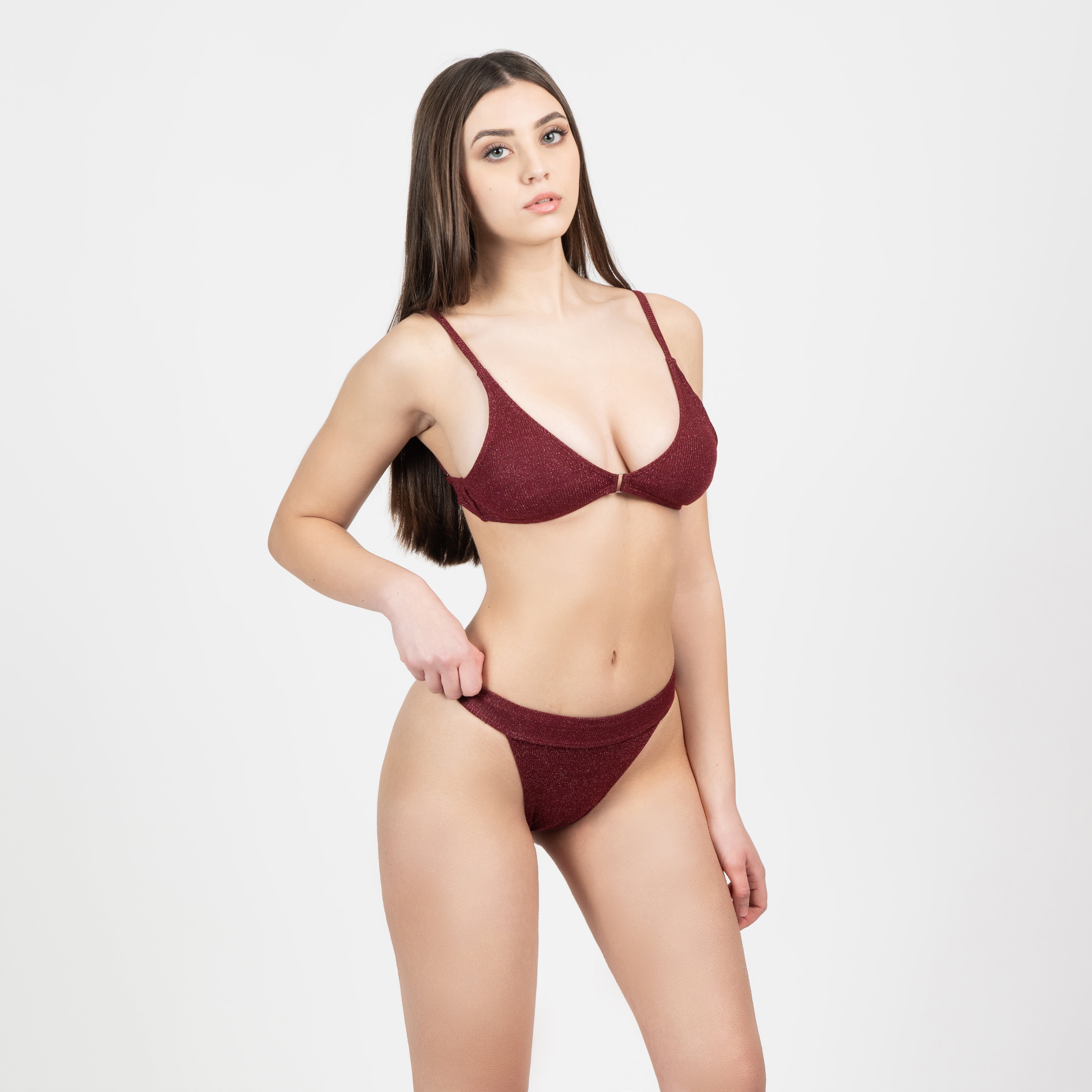 Bikini Brasiliana 2 Pezzi Costume Da Bagno Per Donna Tinta Unita gigilovers