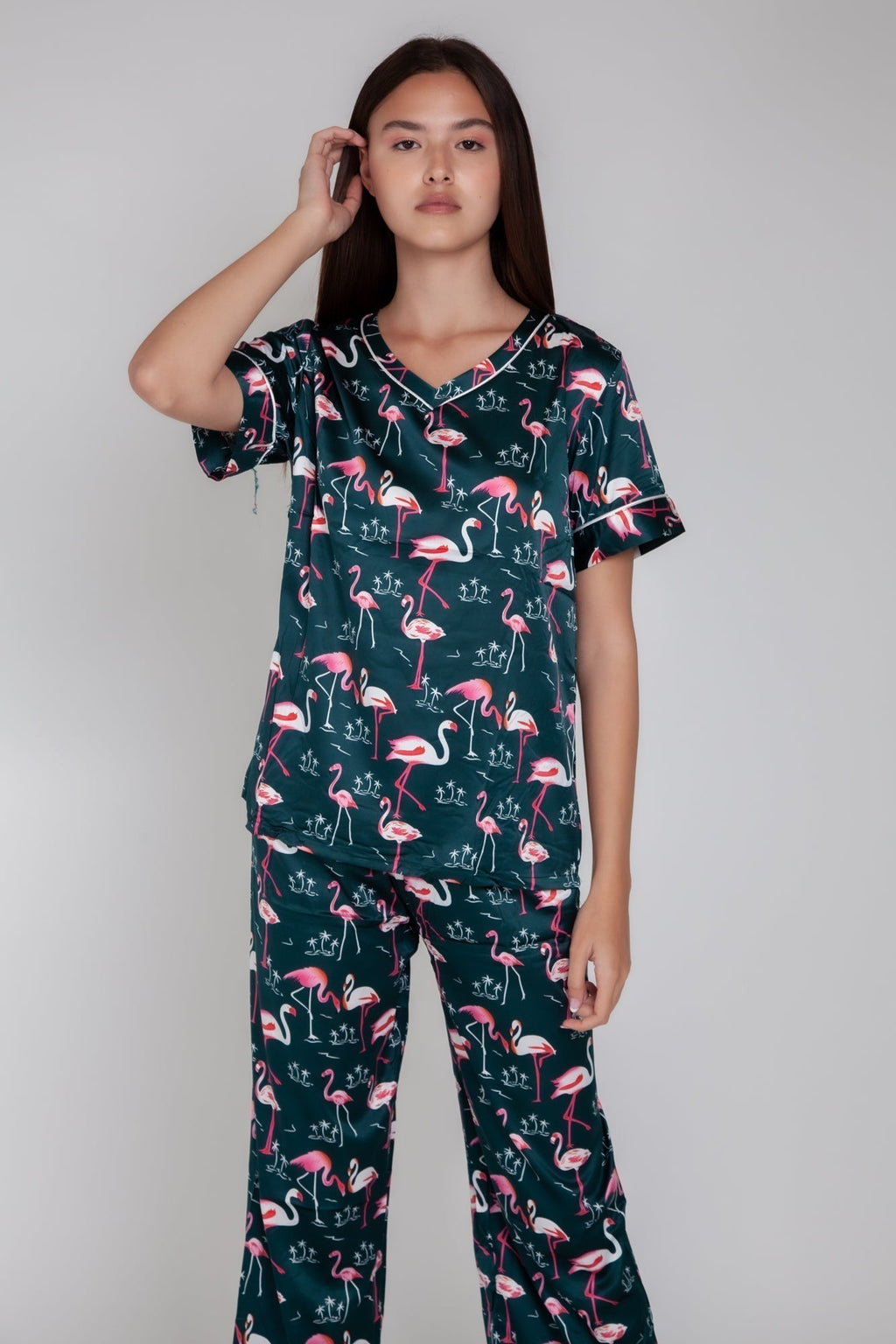 Pigiama donna in raso con fenicotteri gigilovers