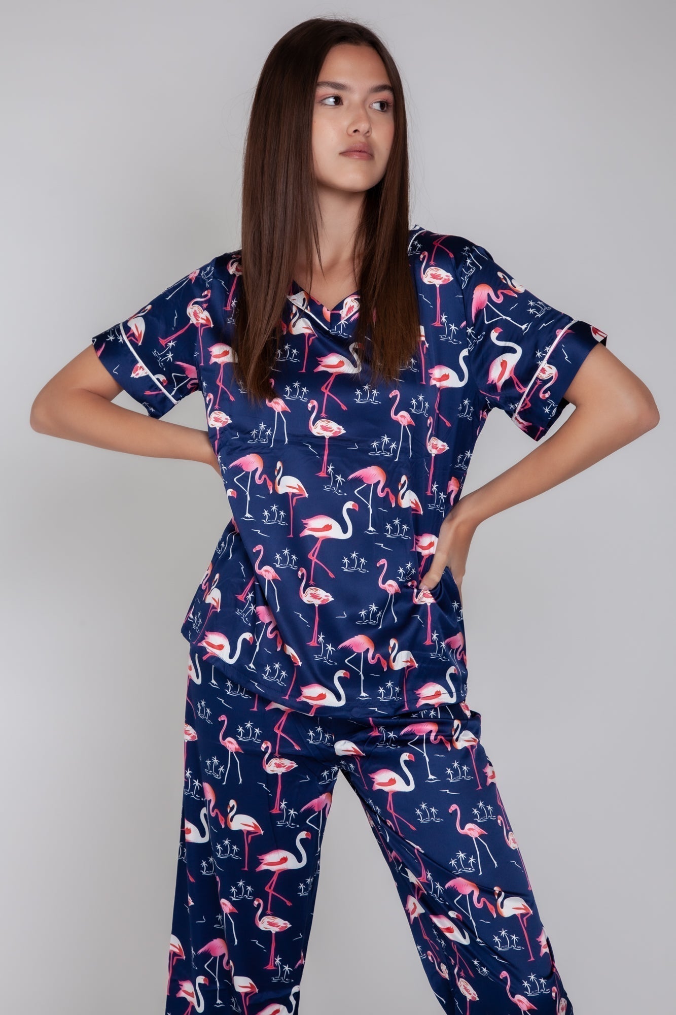 Pigiama donna in raso con fenicotteri gigilovers