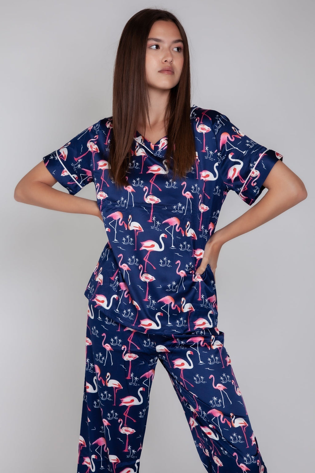 Pigiama donna in raso con fenicotteri gigilovers