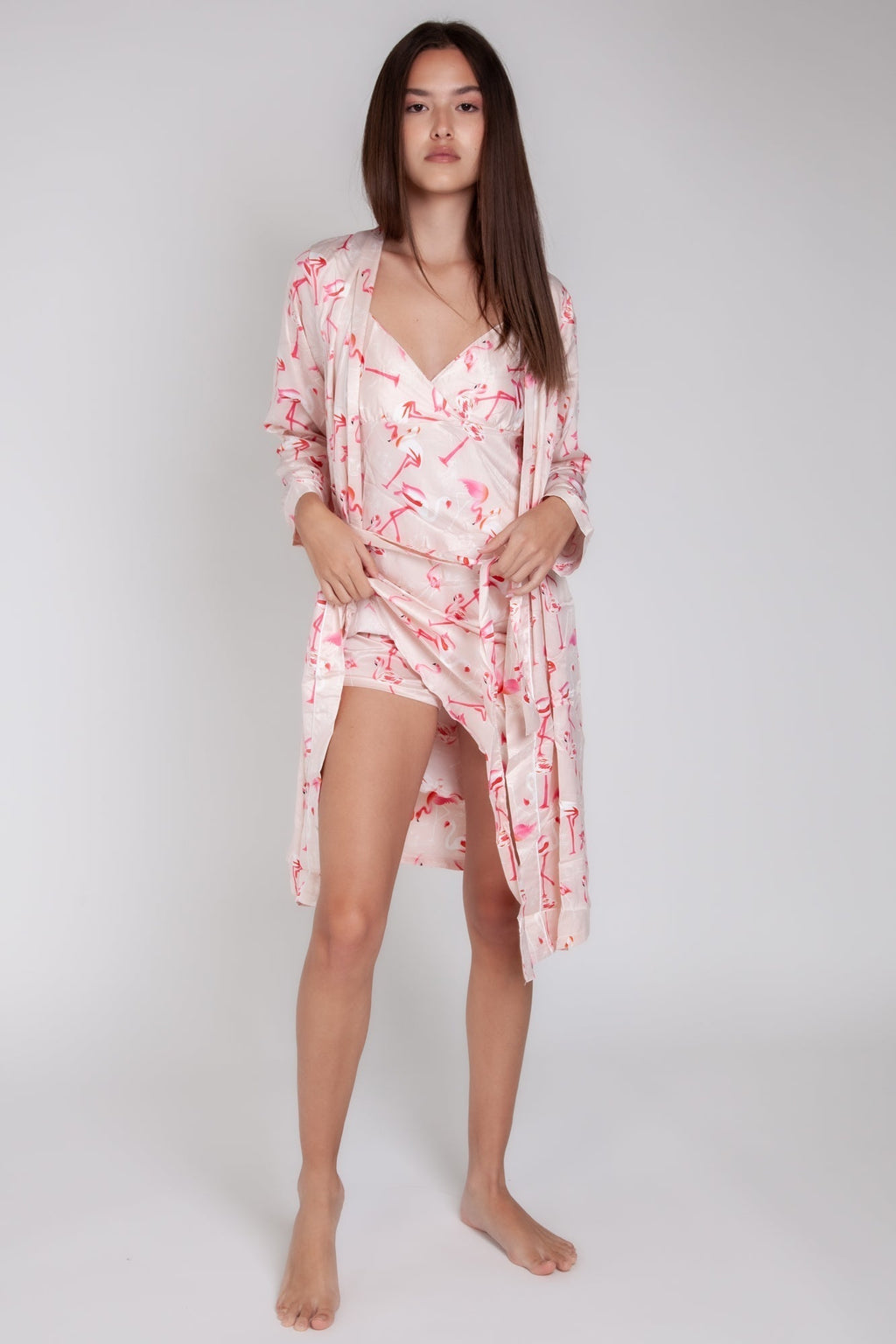 Pigiama donna in raso con fenicotteri gigilovers