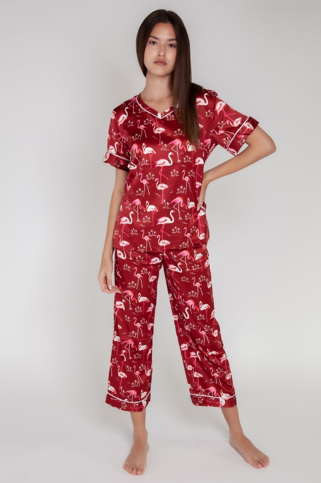 Pigiama donna in raso con fenicotteri gigilovers