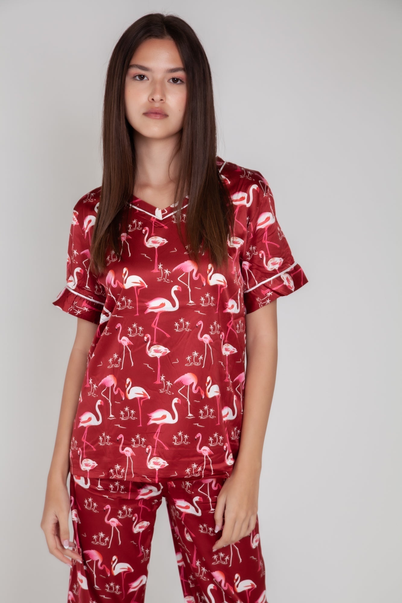 Pigiama donna in raso con fenicotteri gigilovers