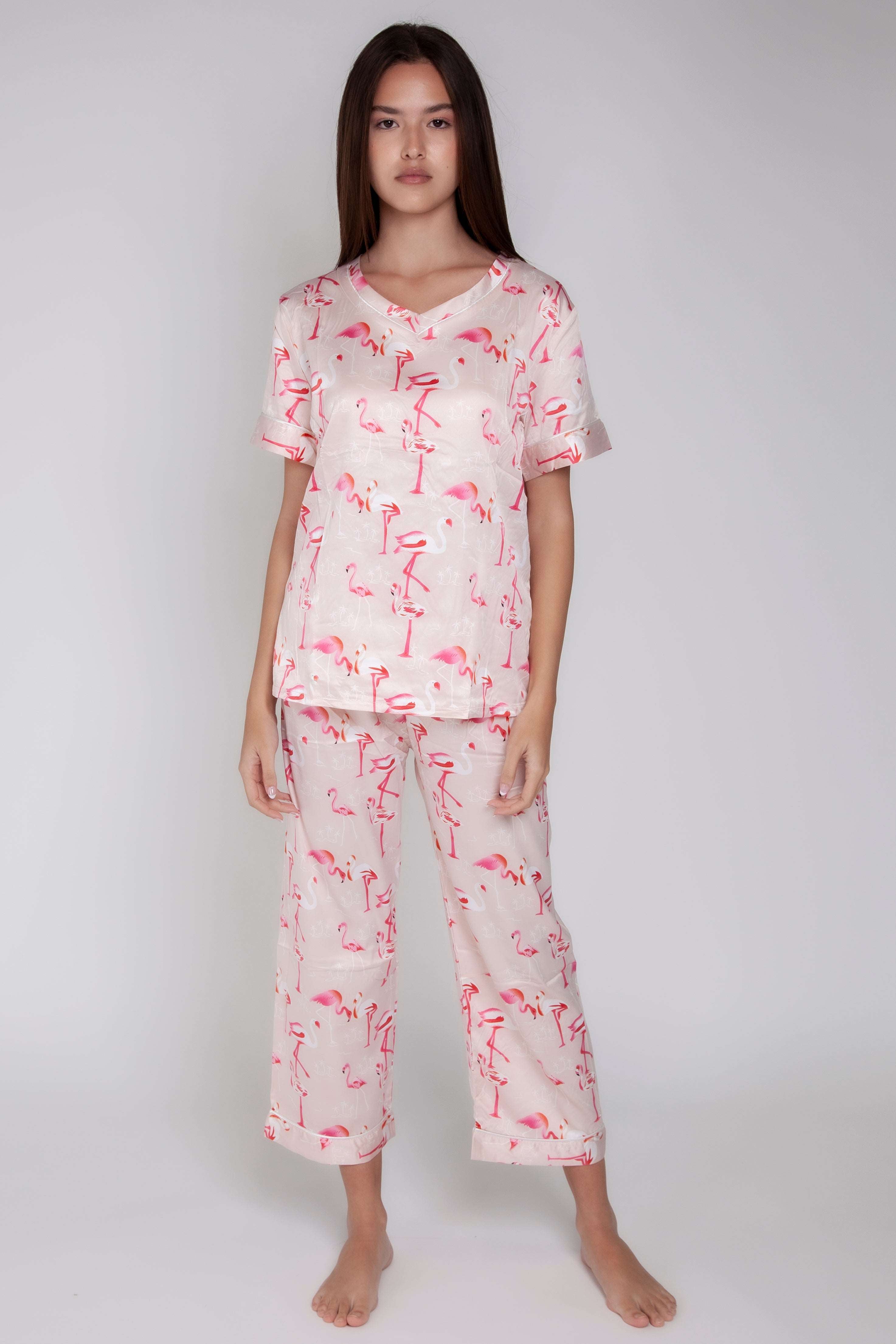 Pigiama donna in raso con fenicotteri gigilovers