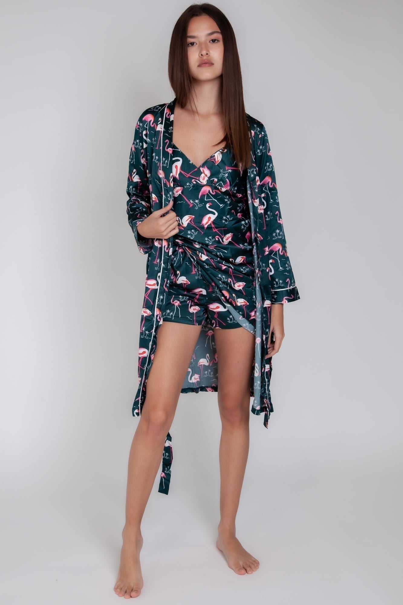 Pigiama donna in raso con fenicotteri gigilovers