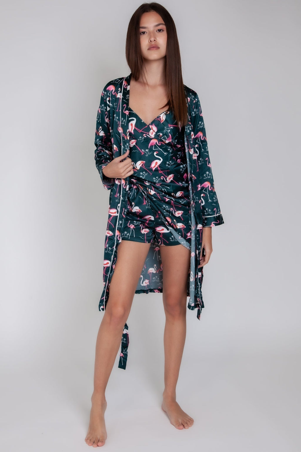 Pigiama donna in raso con fenicotteri gigilovers