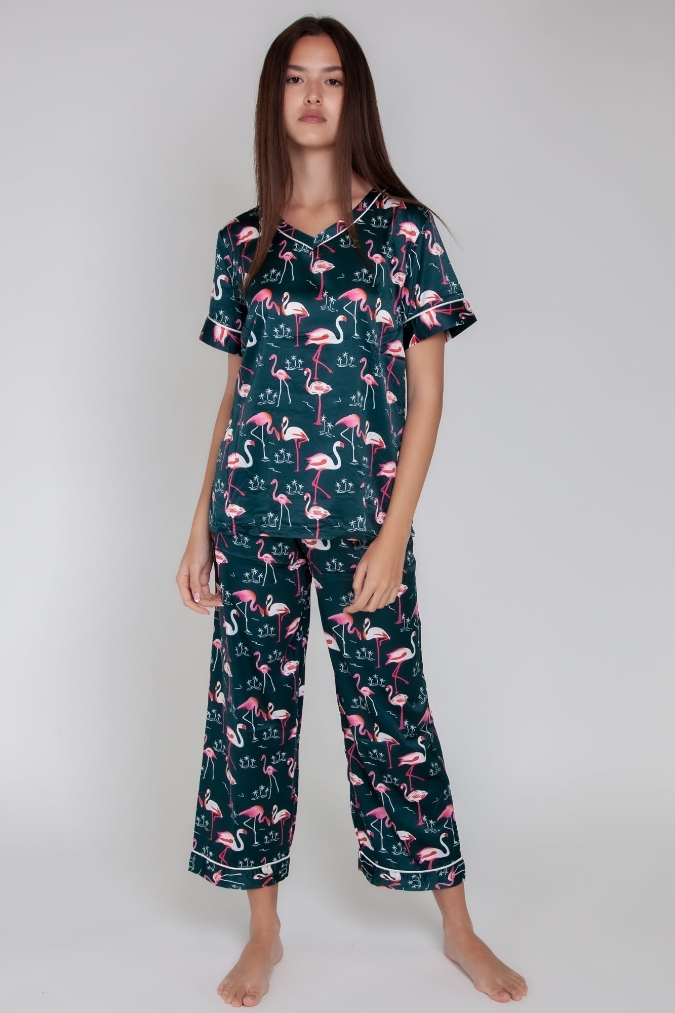 Pigiama donna in raso con fenicotteri gigilovers