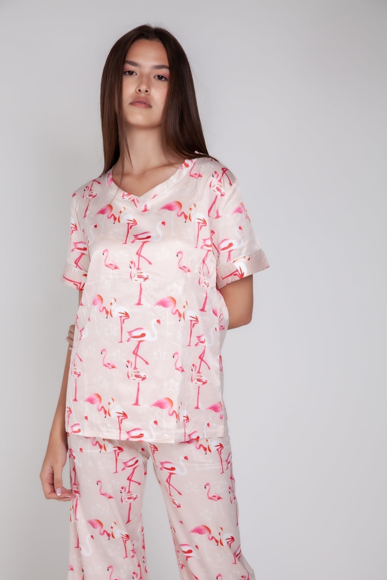 Pigiama donna in raso con fenicotteri gigilovers