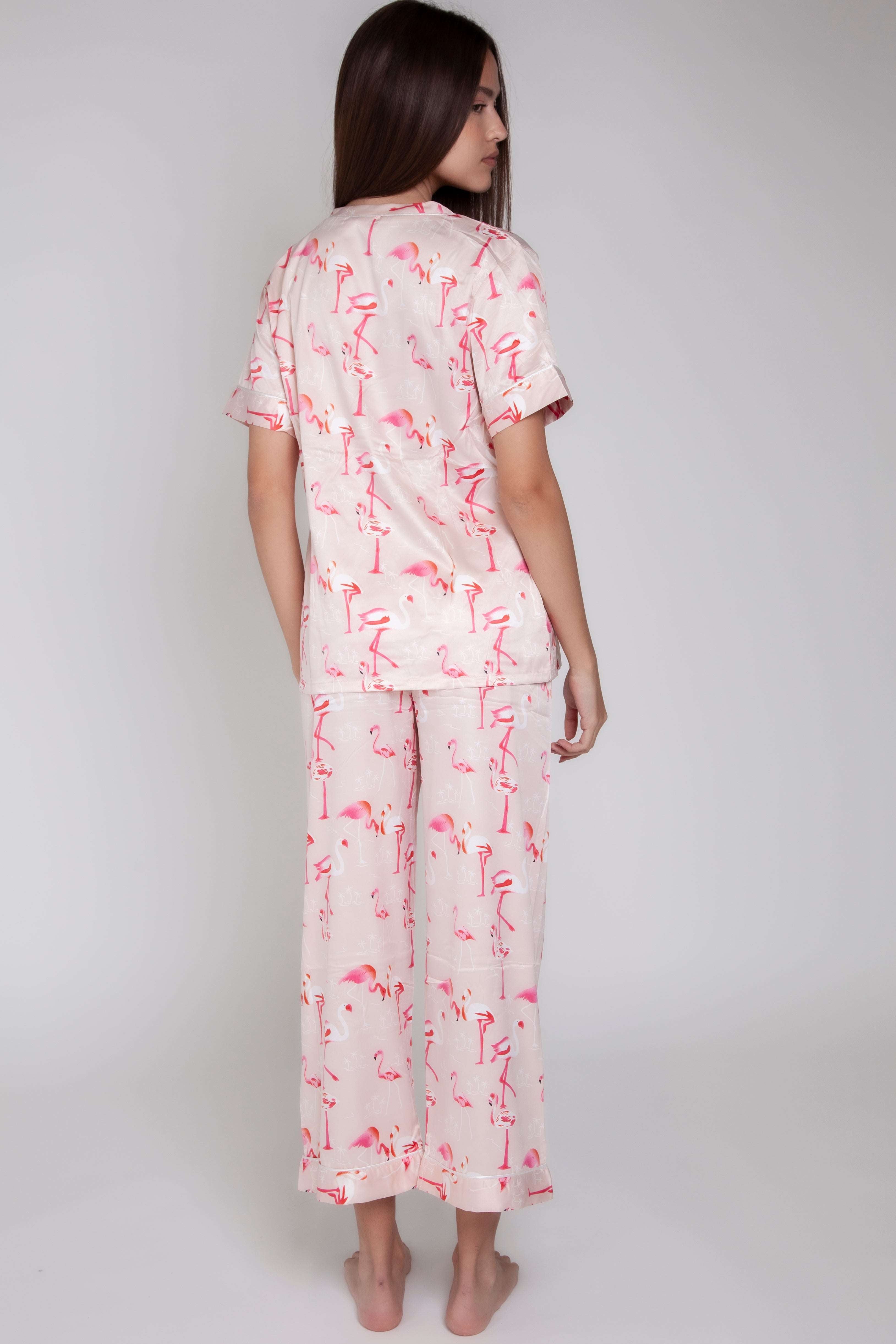 Pigiama donna in raso con fenicotteri gigilovers