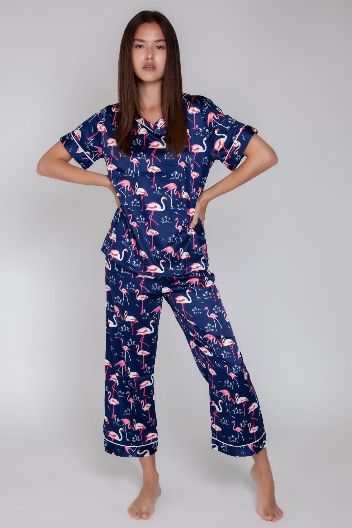 Pigiama donna in raso con fenicotteri gigilovers