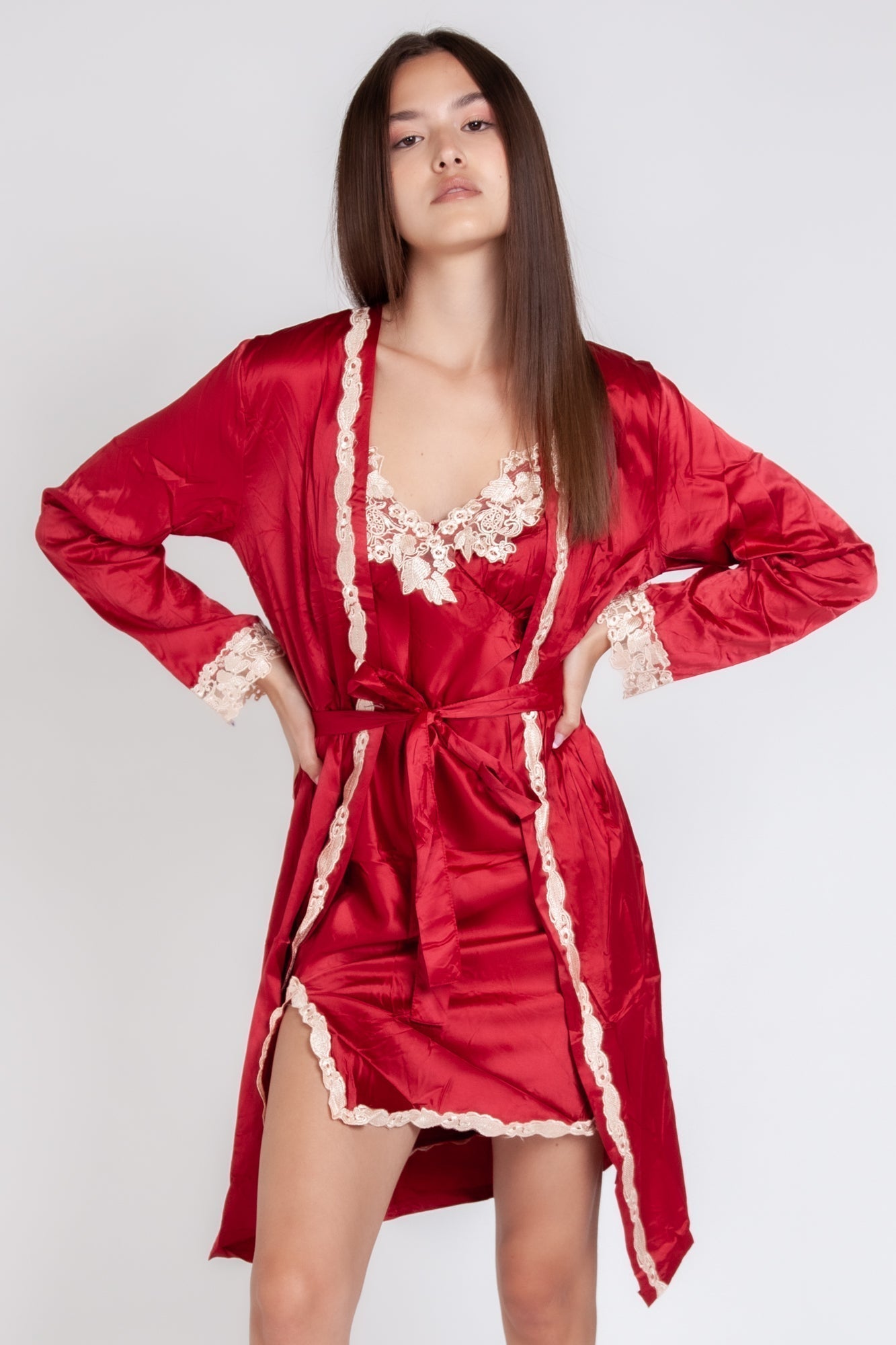 Pigiama donna in raso tinta unita con pizzo gigilovers