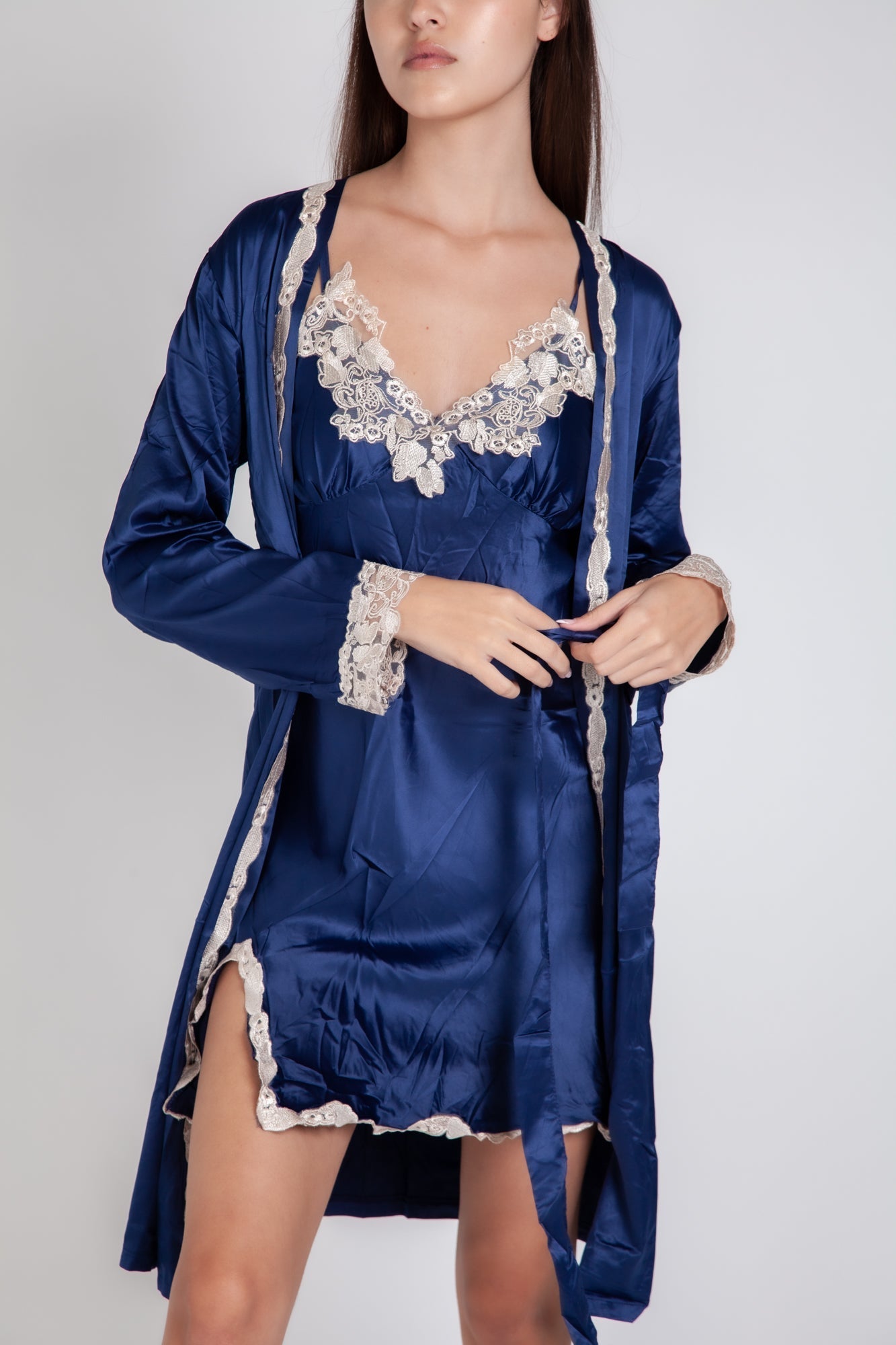 Pigiama donna in raso tinta unita con pizzo gigilovers