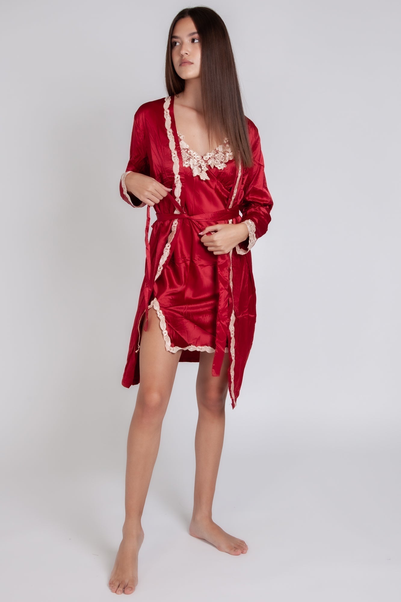 Pigiama donna in raso tinta unita con pizzo gigilovers