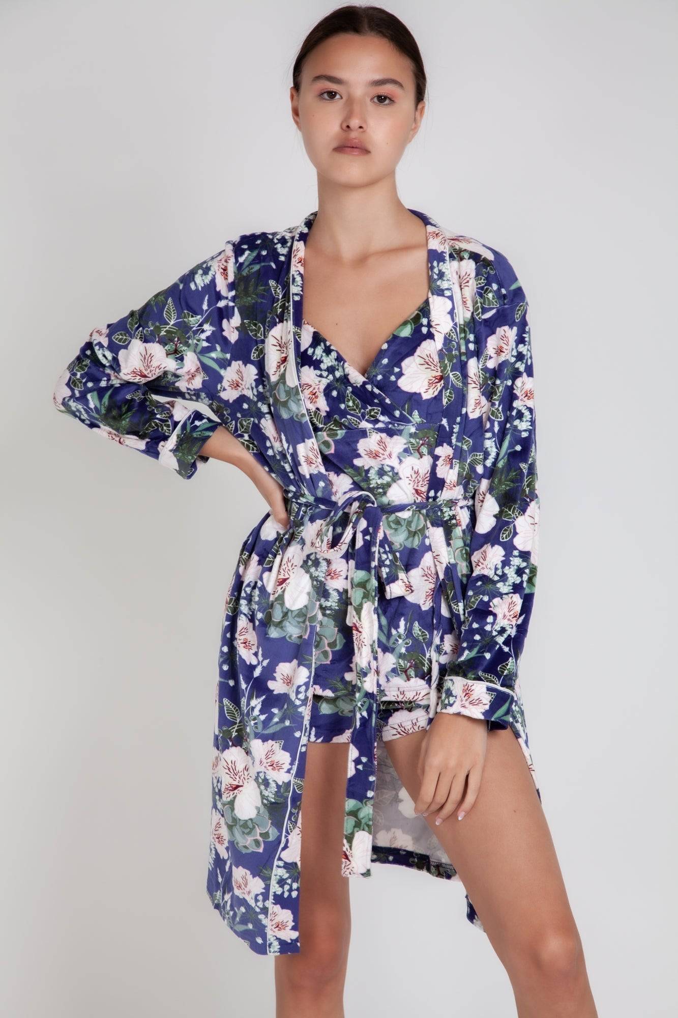 Pigiama donna invernale in ciniglia a fiori gigilovers