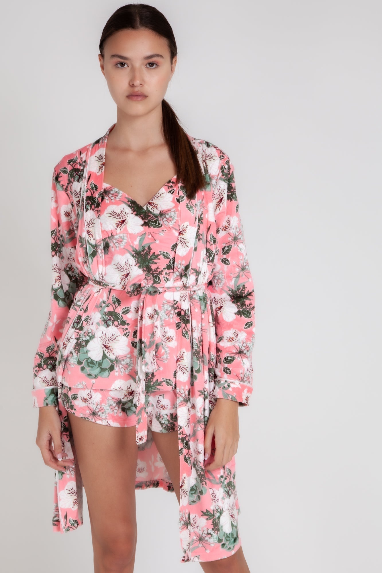 Pigiama donna invernale in ciniglia a fiori gigilovers