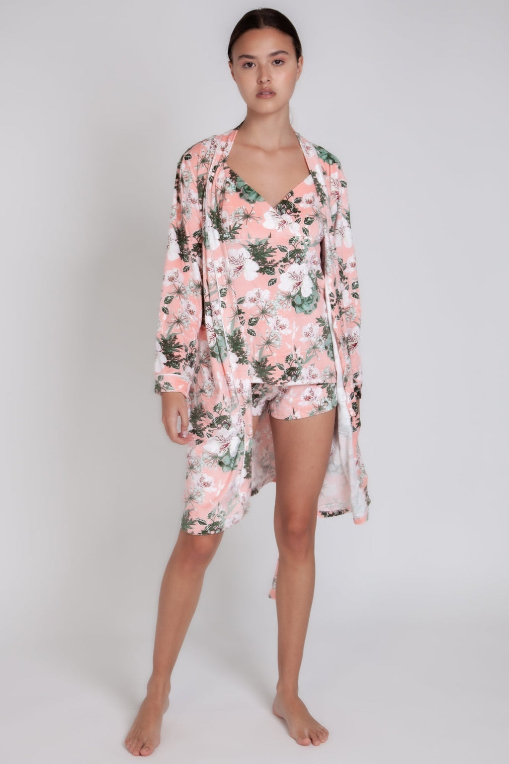 Pigiama donna invernale in ciniglia a fiori gigilovers