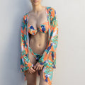 Set Di Bikini 3 Pezzi Con Laccetti Stampa Floreale & Kimono gigilovers